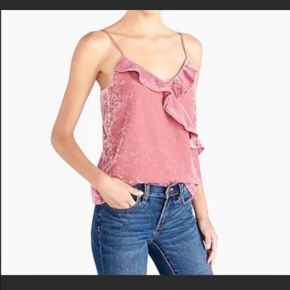 J.Crew Pink Velvet Ruffle Top Size Small